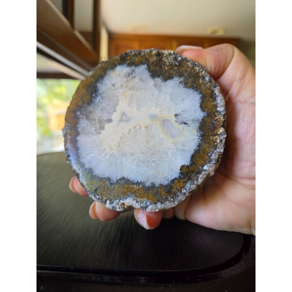 Natural Polished Agate Chalcedony Quartz Nodule Half 3.5" Crystal Specimen
